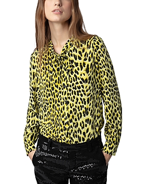 Zadig & Voltaire Taos Animal Print Silk Top In Jonquil