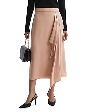 Reiss Camel High Rise Ruffle Midi Skirt In Camel