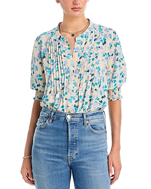 Nydj Pleated Peasant Blouse In Blossom Valley