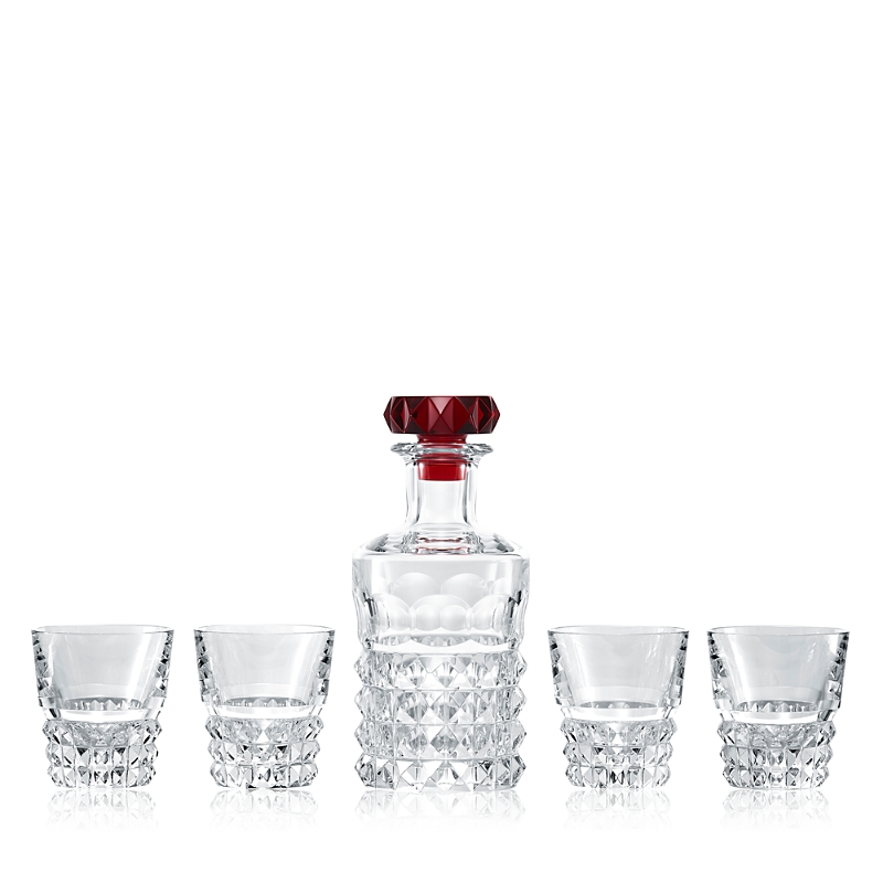 Baccarat Louxor Red Bar Set With Decanter And 4 Tumblers In Clear