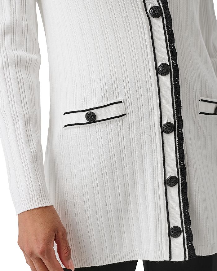 Shop Karl Lagerfeld Scalloped Trim Cardigan In Soft White Black