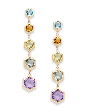 Bloomingdale's Multi Gemstone Hexagon Drop Earring In 14k Yellow Gold In Multi/gold