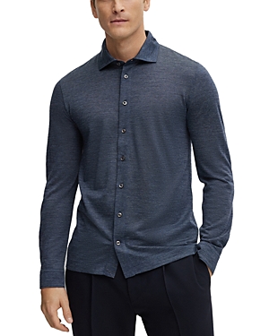 Shop Hugo Boss Pointer Silk & Wool Regular Fit Shirt In Dark Blue