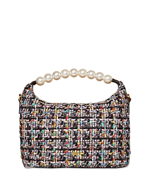 Shop Lele Sadoughi Hazel Convertible Tweed & Faux Pearl Top Handle Bag In Multi Tweed