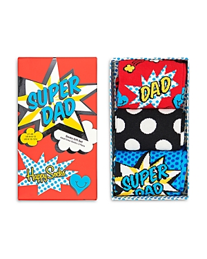 Happy Socks Super Dad Crew Socks Gift Set, Pack Of 3 In Multi