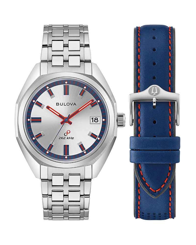 Bulova Men's Classic Jet Star Stainless Steel Bracelet Watch 40mm Gift Set In Silver/blue