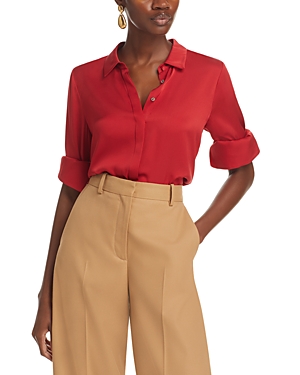 Shop Kobi Halperin Larissa Silk Blend Blouse In Burnt Red