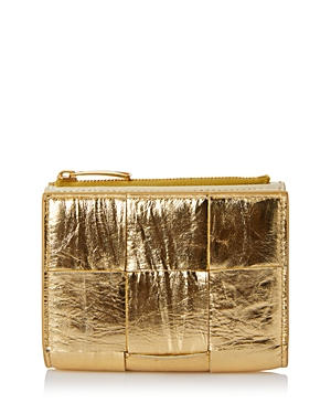 Bottega Veneta Portafoglia Woven Leather Bifold Wallet In Gold
