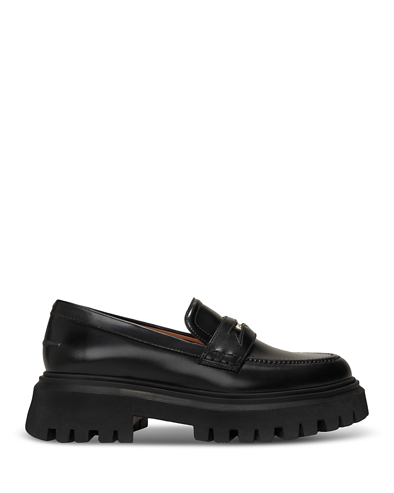Maje Leather Platform Loafers In Black