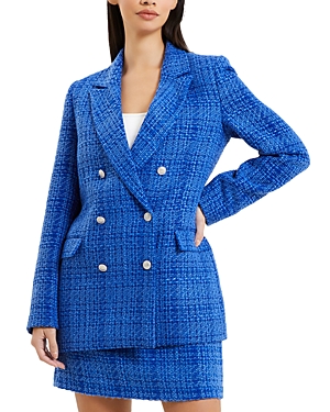 Shop French Connection Azzurra Tweed Double Breasted Blazer In Light Blue