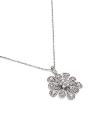 Diamond Flower Pendant Necklace in 14K White Gold, 2.30 tcw