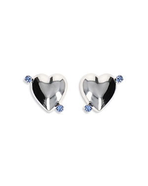Justine Clenquet Juno Crystal & Heart Stud Earrings In Silver