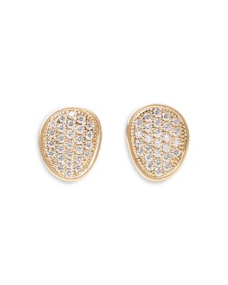 Marco Bicego 18K Yellow Gold Lunaria Alta Diamond Pave Stud Earrings