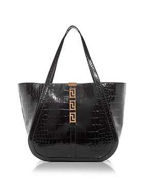 Shopper Leather Trimmed Tote Bag in Black - Versace