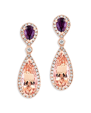 Bloomingdale's Rhodolite, Morganite & Diamond Drop Earrings In 14k Rose Gold - 100% Exclusive In Pink/purple