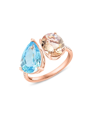 Bloomingdale's Sky Blue Topaz & Morganite Ring With Diamond Accents In 14k Rose Gold - 100% Exclusive In Blue/rose Gold