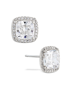 Shop Nadri Halo Square Stud Earrings In Silver
