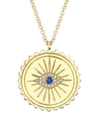 Moon & Meadow - 14K Yellow Gold Diamond & Sapphire Eye Pendant Necklace, 17"-18"