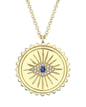 Moon & Meadow 14k Yellow Gold Diamond & Sapphire Eye Pendant Necklace, 17-18 In Blue/gold