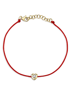 Moon & Meadow 14k Yellow Gold Diamond Heart String Bracelet In Red/gold