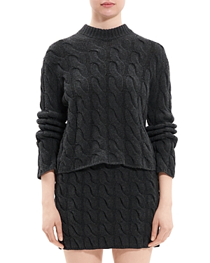Shop Theory Wool & Cashmere Cable Knit Mock Neck Sweater In Charcoal