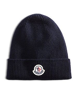 MONCLER RIBBED FOLD OVER LOGO BEANIE