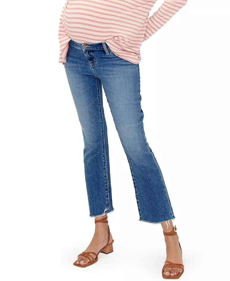 Hatch Collection Under the Bump Crop Maternity Jean in Dark Blue