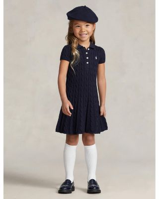 Girls' Cable-Knit Cotton Polo Sweater Dress - Little Kid, Big Kid