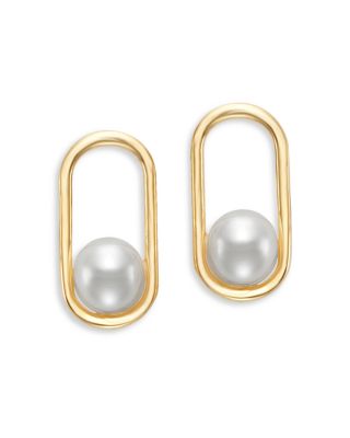 Bloomingdale's Fine Collection Cultured Freshwater Pearl Open Oval Stud Earrings in 14K Yellow Gold