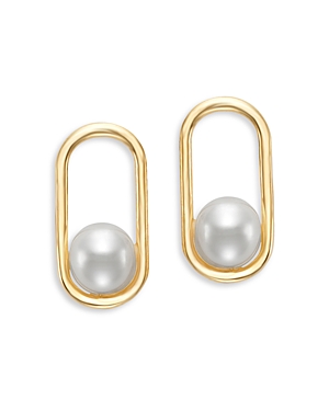 Bloomingdale's Cultured Freshwater Pearl Open Oval Stud Earrings In 14k Yellow Gold In White/gold