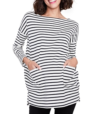 Hatch Collection Long Sleeve Maternity Bateau Top In Black / Ivory Stripe
