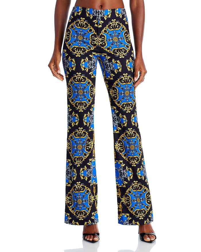 Shop Alice And Olivia Teeny Printed Flared Pants In Regal Romance Sapphire