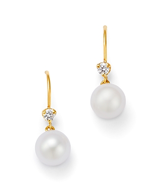 Zoë Chicco 14k Yellow Gold White Pearls Cultured Freshwater Pearl & Diamond Drop Earrings In White/gold