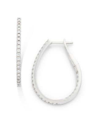 Diamond Inside Out Oval Hoop Earrings in 14K White Gold, 0.75 tcw
