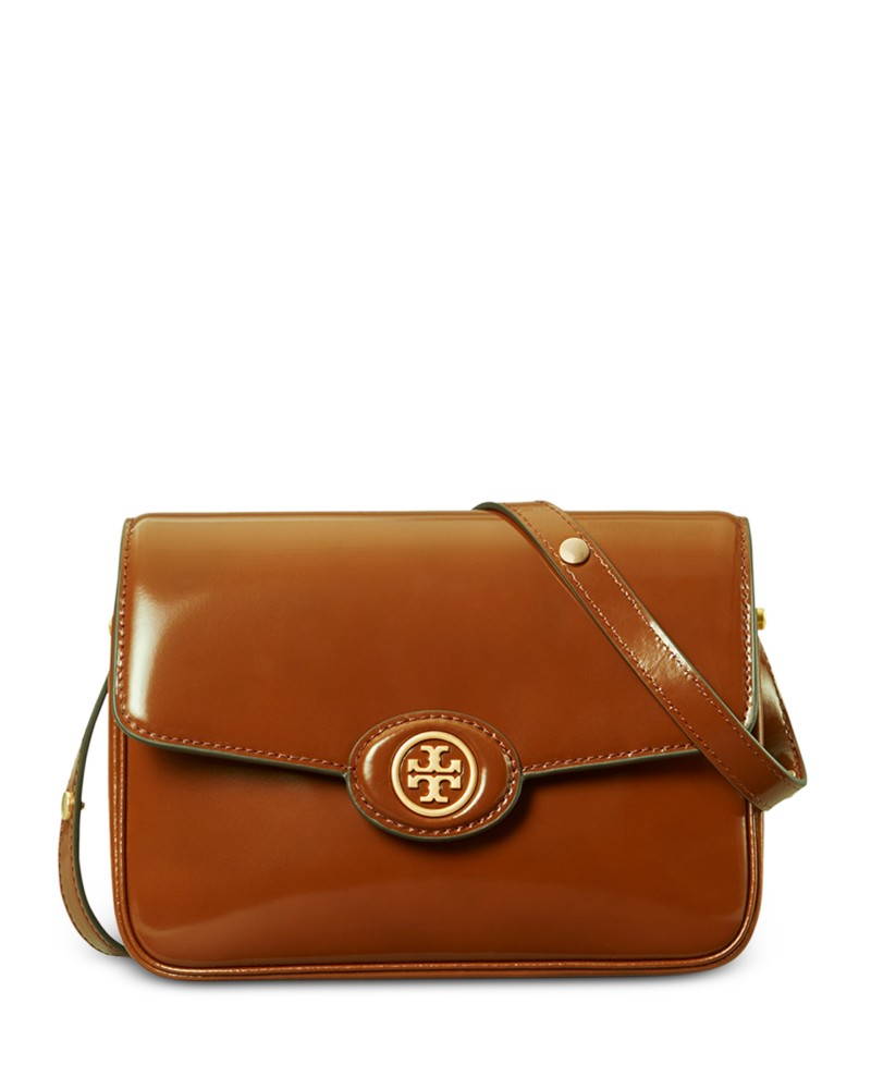 Tory Burch Robinson Spazzolato Leather Convertible Shoulder Bag in Dark Sienna