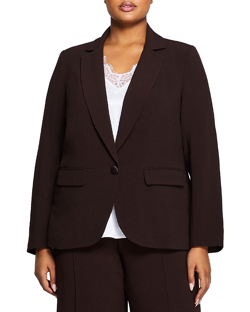 Estelle Plus Megan Single Button Blazer In Chocolate