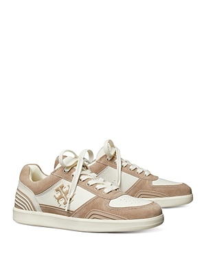 Shop Tory Burch Women's Clover Court Lace Up Low Top Sneakers In New Ivory/tan