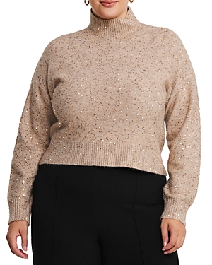 Estelle Plus Golden Sparkle Knit Sweater In Hazelnut