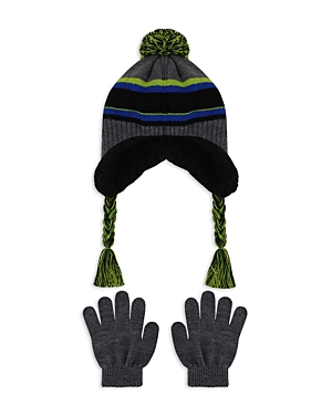 Capelli Boys' Striped Earflap Hat & Gloves Set - Big Kid In Grey Combo
