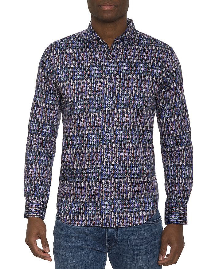 Robert Graham - Andolini Cotton Satin Diamond Print Tailored Fit Button Down Shirt