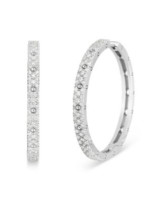 Roberto Coin - 18K White Gold Symphony Diamond Medium Hoop Earrings