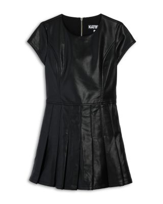 knee length dresses for ladies Final Sale Plus Size Long Sleeve Faux Wrap Skater Dress in Vegan Liquid Black main image 0