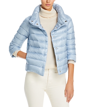 Herno Sofia Down Crop Puffer Jacket In Celeste