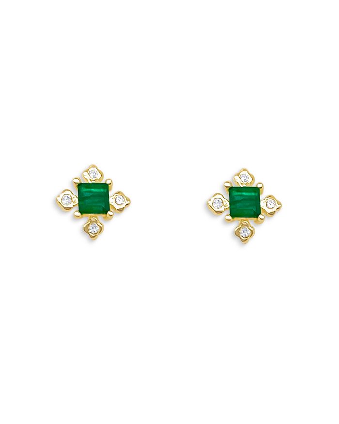 Meira T 14K Yellow Gold Emerald & Diamond Stud Earrings | Bloomingdale's