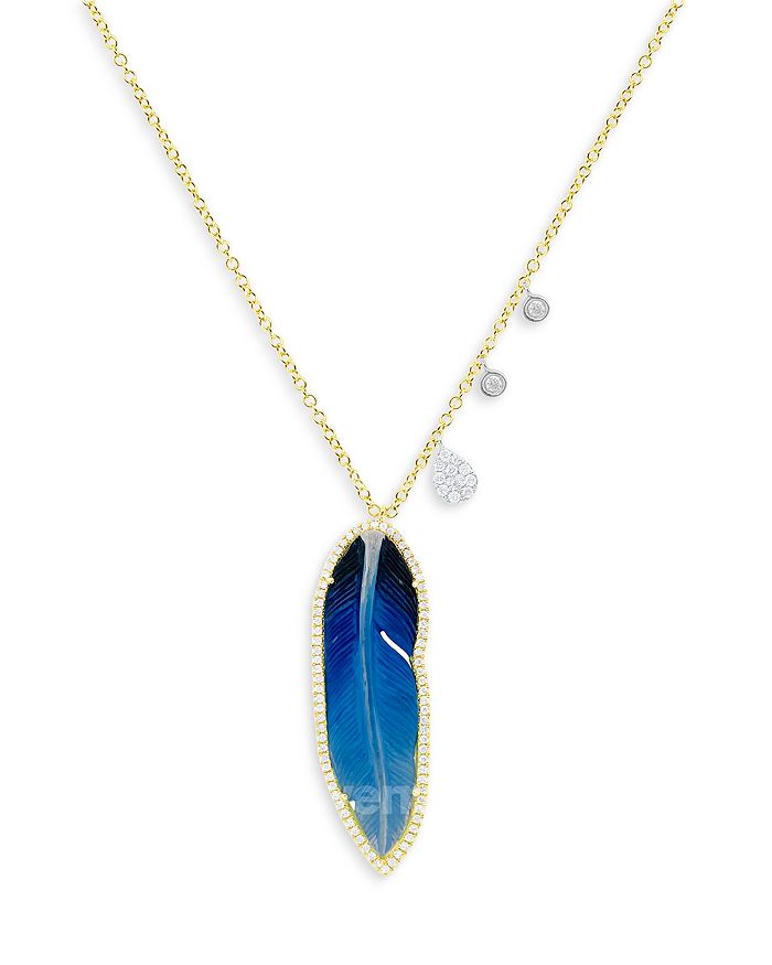 Meira T 14K White Yellow Gold Blue Horn Diamond Feather