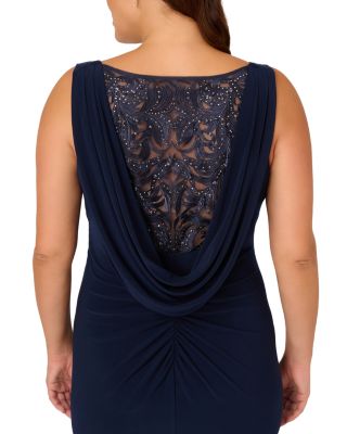 Adrianna Papell Plus Embellished Cowl Back Lace & Jersey Gown |  Bloomingdale's Women Plus Size Clothing