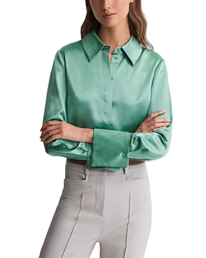 Reiss Haley Silk Button-up Shirt In Aqua
