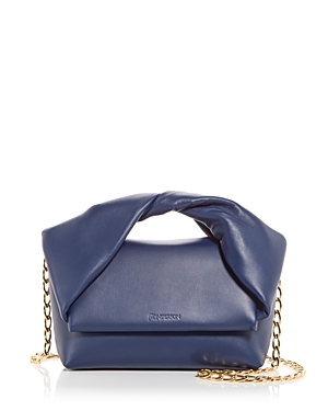 Jw Anderson Medium Twister Leather Top Handle Bag In Navy