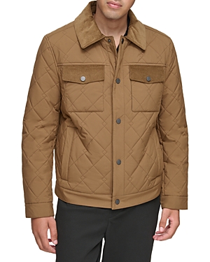 Shop Andrew Marc Walkerton Diamond Quilted Corduroy Trimmed Jacket In Sepia