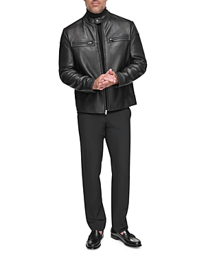 Shop Andrew Marc Bantam Leather Full Zip Racer Jacket In Black